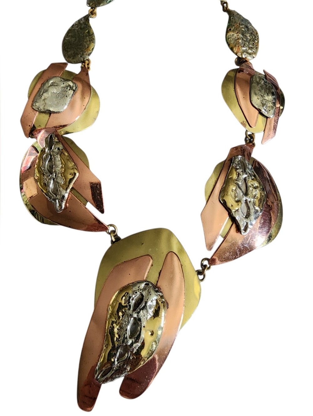 0Vintage MCM Brutalist Mixed Metal Statement Necklace Mexico Joseph Boris Style